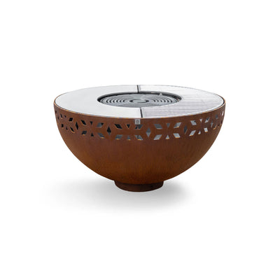 Feuerschale mit Grillring Ornament 100, Edelrost