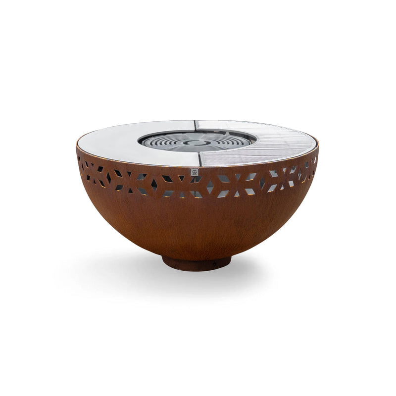 Feuerschale mit Grillring Ornament 100, Edelrost